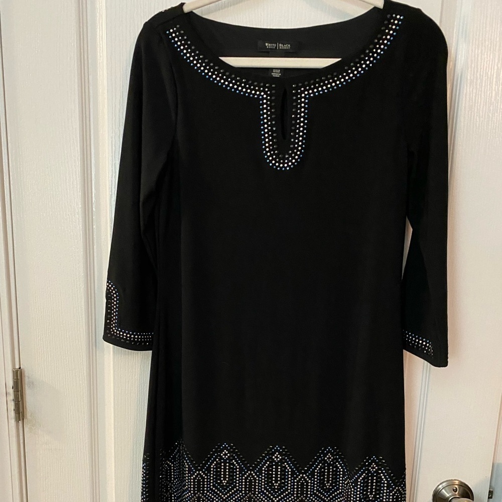White House Black Market Black beaded Dress Size small beaded‎ 3/4 sleeves